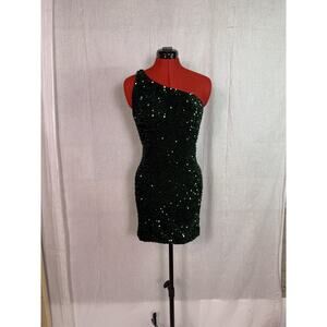 Pomuyoo Classic Sequin Green Mini Cocktail Dress Size 6 Party Wedding D761
